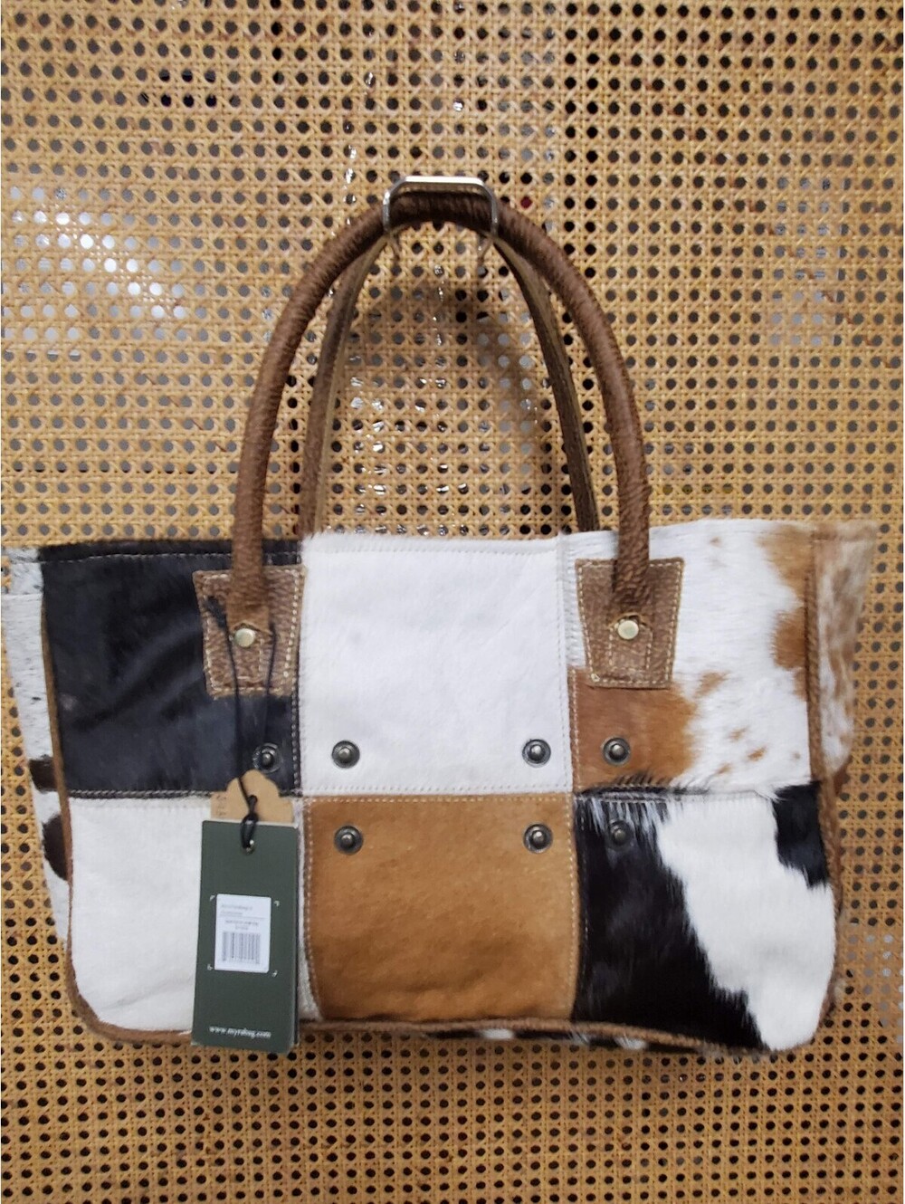 Myra Bag Spot Hairon Handbag NWT Cowhide Leather Patchwork Western Tote Purse